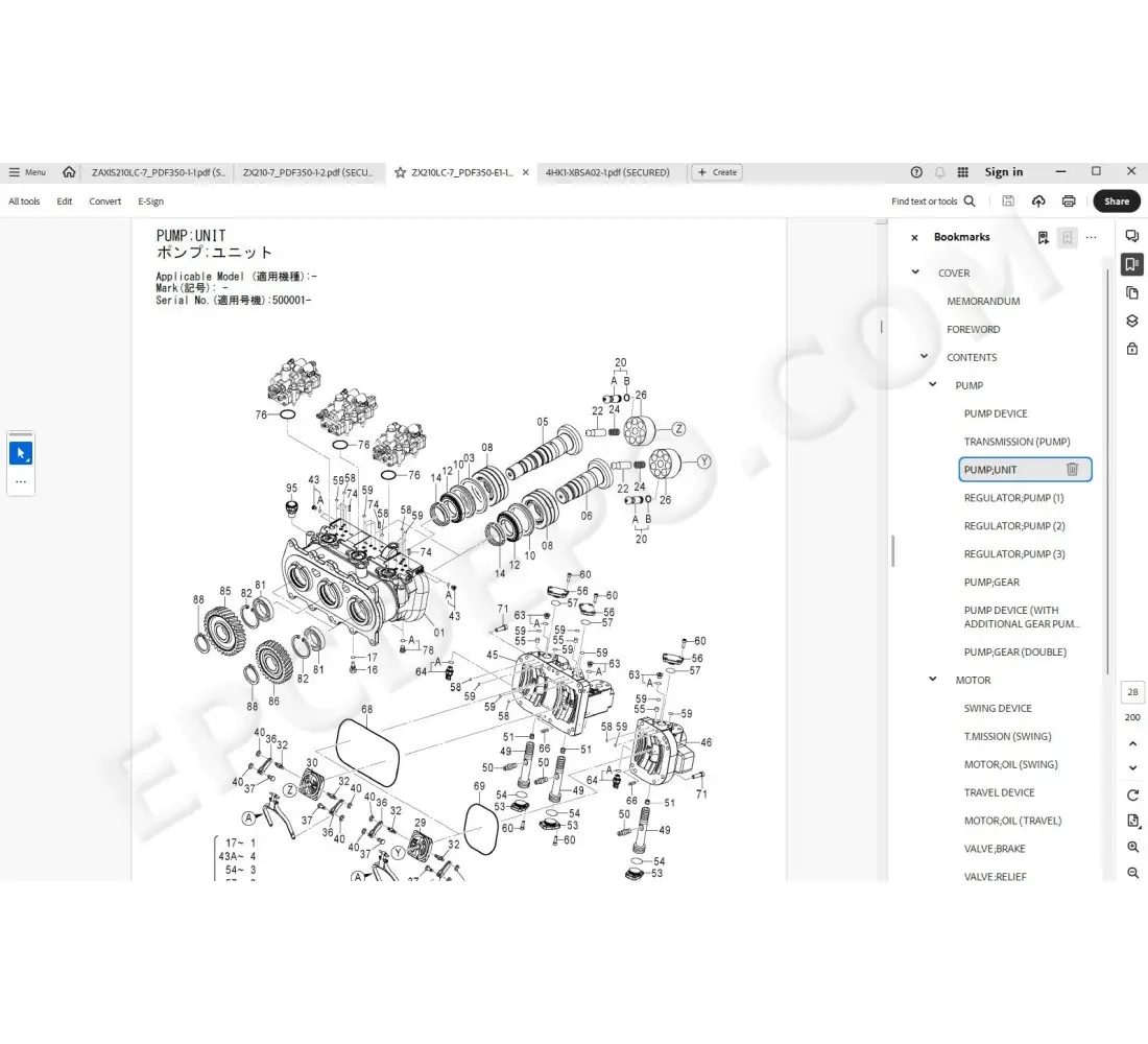Hitachi excavator ZX210LC-7 ZX210LCN-7 ZX240N-7 parts manual